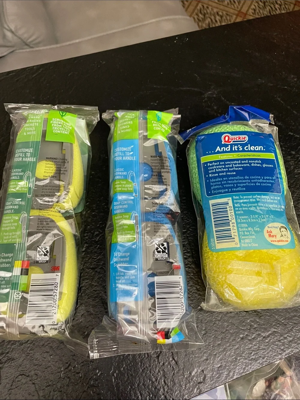 Heavy Duty & Non-Scratch Dishwand Refills - Green & Blue & 2Pk Scourers All New